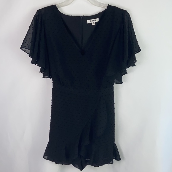 BB Dakota Black Ruffle Trim Belted Mini w/ Shorts Dress - Picture 2 of 16